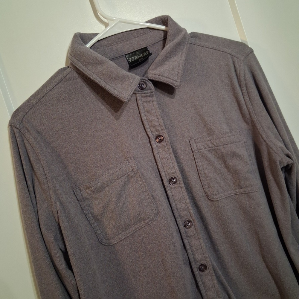 32 Degrees Heat Shirt Women M Gray Button Down Fleece Pockets Casual Warm Top